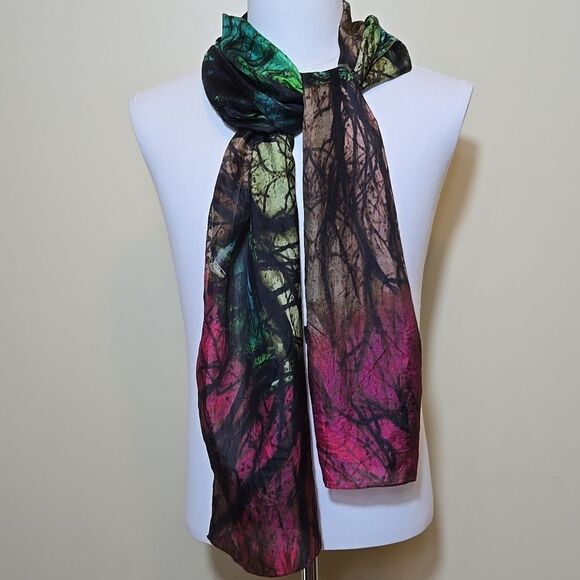 Asian Eye 100% Silk Scarf Artisan Wearable Art To Wear Tree Of Life Festival - Picture 10 of 10